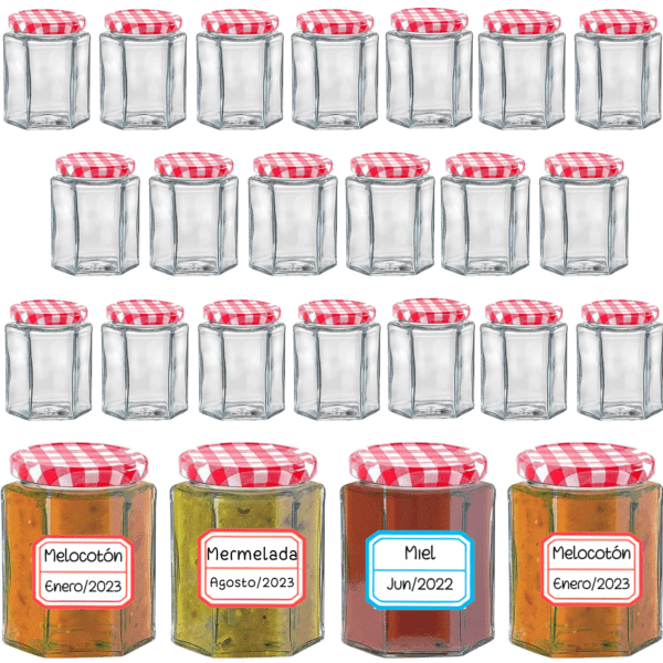 24 tarros de cristal de 95 ml hexagonales