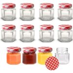 12 tarros hexagonales de cristal de 45 ml