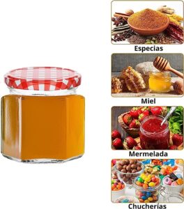 12 Tarros hexagonales de Cristal de 45 ml