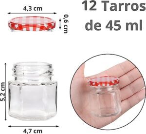 12 Tarros hexagonales de Cristal de 45 ml