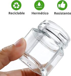 12 Tarros hexagonales de Cristal de 45 ml