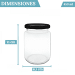12 Tarros de Cristal de 450 ml con Tapas Negras+ EBook de 102 Recetas para realizar en Tarros