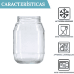 6 Tarros de Vidrio de 1000ml con Tapas + Ebook con 102 Recetas para Conservas (Tapas Negras)