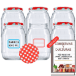 6 Tarros de 1 litro tapa a cuadros
