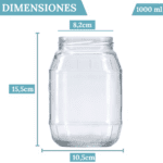6 Tarros de Vidrio de 1000ml con Tapas + Ebook con 102 Recetas para Conservas (Tapas Negras)