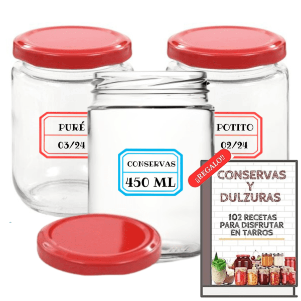 frascos de cristal de 450 ml tapas rojas metálicas