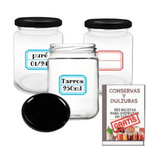 12 Tarros de 250 ml con tapas negras