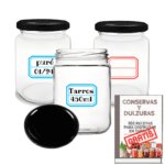 12 tarros de cristal tapa negra 450ml