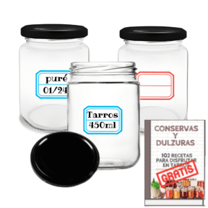 12 tarros de cristal tapa negra 450ml