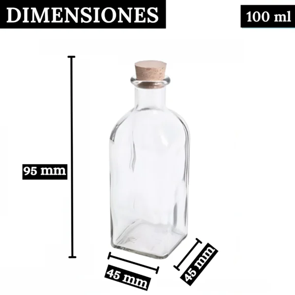 Pack 12 Frascas de Cristal con Tapón de Corcho de 100 ml - Frascos Cuadrados Herméticos Rellenables y Reutilizables - Image 2