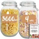 4 Tarros de Cristal Herméticos 3000 ml – Tarros herméticos de Almacenamiento para Alimentos, Conservación Fresca y Organizada - Incluye Etiquetas + Ebook de 102 Recetas (3 litros)