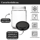 12 Tarros de Cristal de 350 ml con Tapas Negras de Rosca de Metal