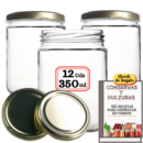 12 Tarros de Cristal de 350 ml con Tapas de metal doradas