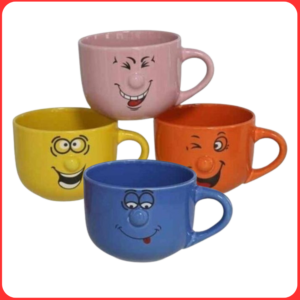 Set de 4 Tazas de Porcelana 420 ml - Diseño Divertido