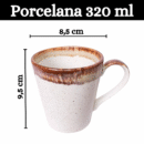 Juego de 6 Tazas De Porcelana de 320 Ml - Acabado En Tonos Naturales