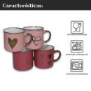 Set de 4 Tazas de Cerámica de 320 ml - Diseño Romántico en Tonos Rosados con Detalles Dorados