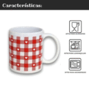 4 Tazas de Cerámica de 320 ml - Diseño de Corazones en Estampado a Cuadros Rojos y Blancos
