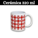 4 Tazas de Cerámica de 320 ml - Diseño de Corazones en Estampado a Cuadros Rojos y Blancos