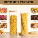 3 Tarros de Vidrio con Tapa de Bambú – Herméticos y Resistentes, para Almacenaje de Pasta, Arroz, Especias y Alimentos Secos